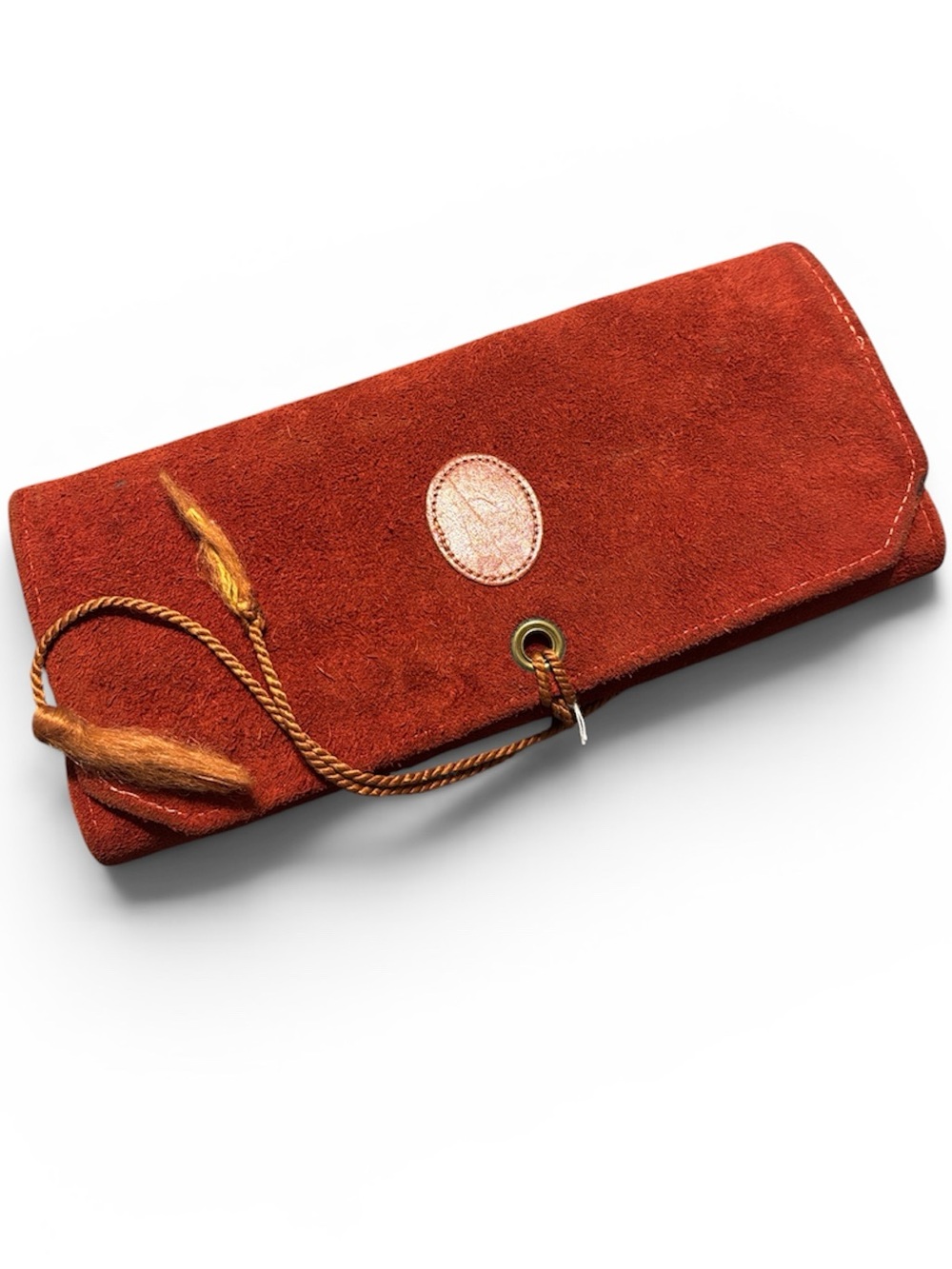 Rust Orange Suede Wristlet Clutch Jewelry Roll Case Travel Carrier